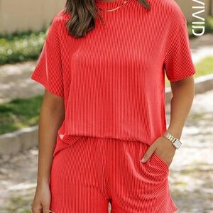 NWT Vibrant Red Ribbed Two-Piece Set